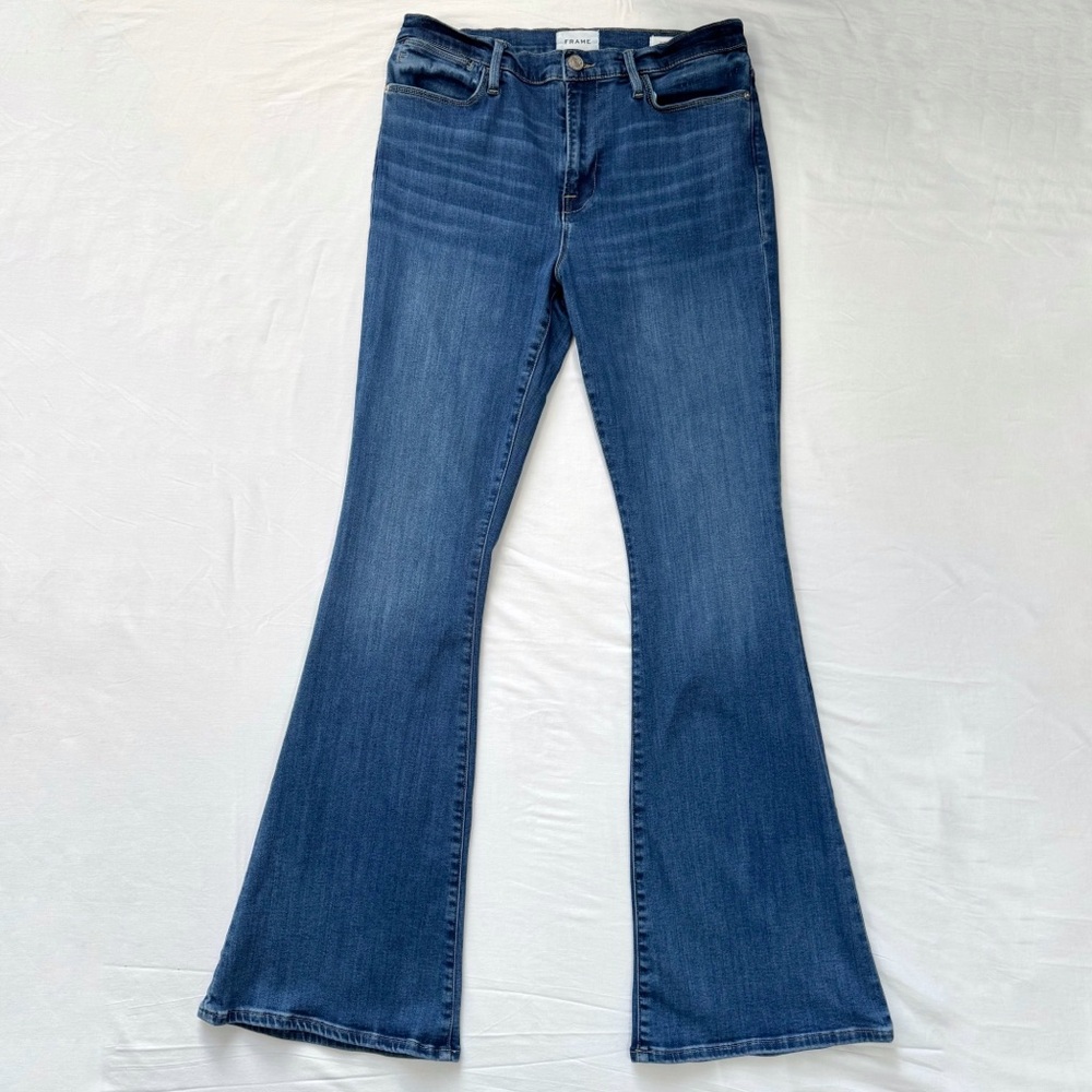 FRAME Le High Flare Jeans Women’s 32 Denim Medium Wash Stretch Classic Western